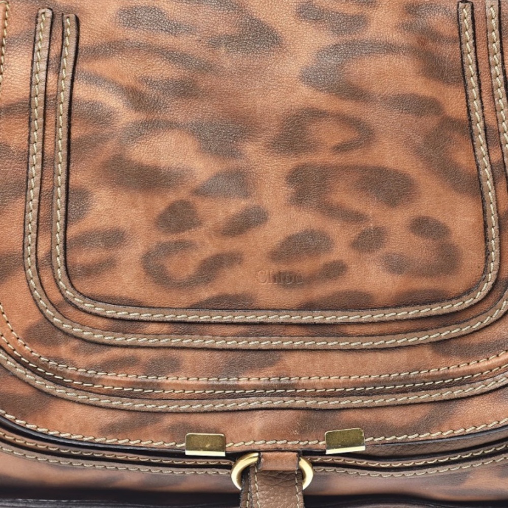 CHLOE Calfskin Leopard Print Medium Marcie Satchel Brown -Vintage -Authenticated - Picture 10 of 16